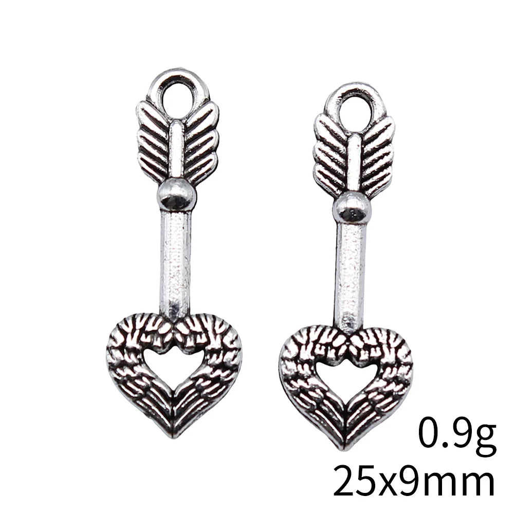 25x9mm 0.9g Multicolor Zinc Alloy Heart Arrow Charm Pendant for DIY Romantic Jewelry Making