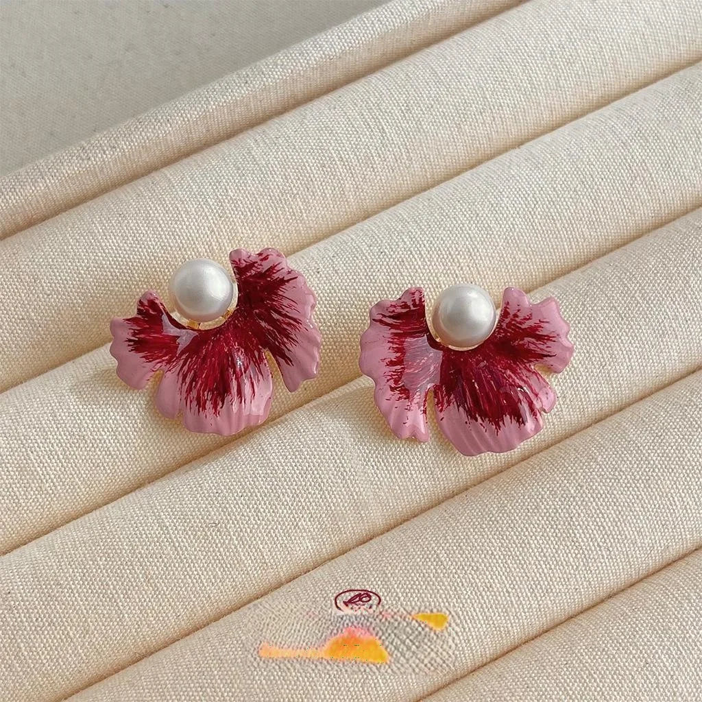 Sweet 14K Plated Copper Hand Painted Gradient Flower Drop Earrings For Women