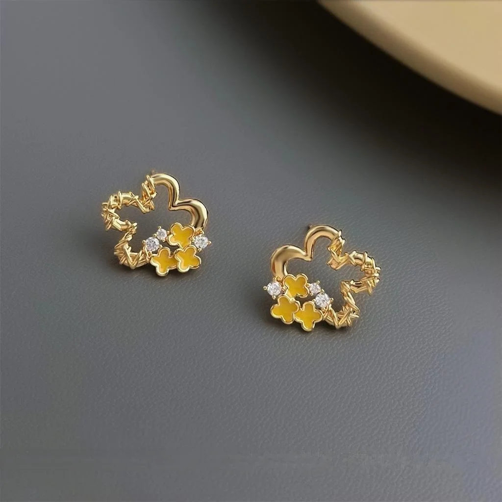 Osmanthus Flower Micro Pave Zircon 14K Plated Copper Stud Earrings