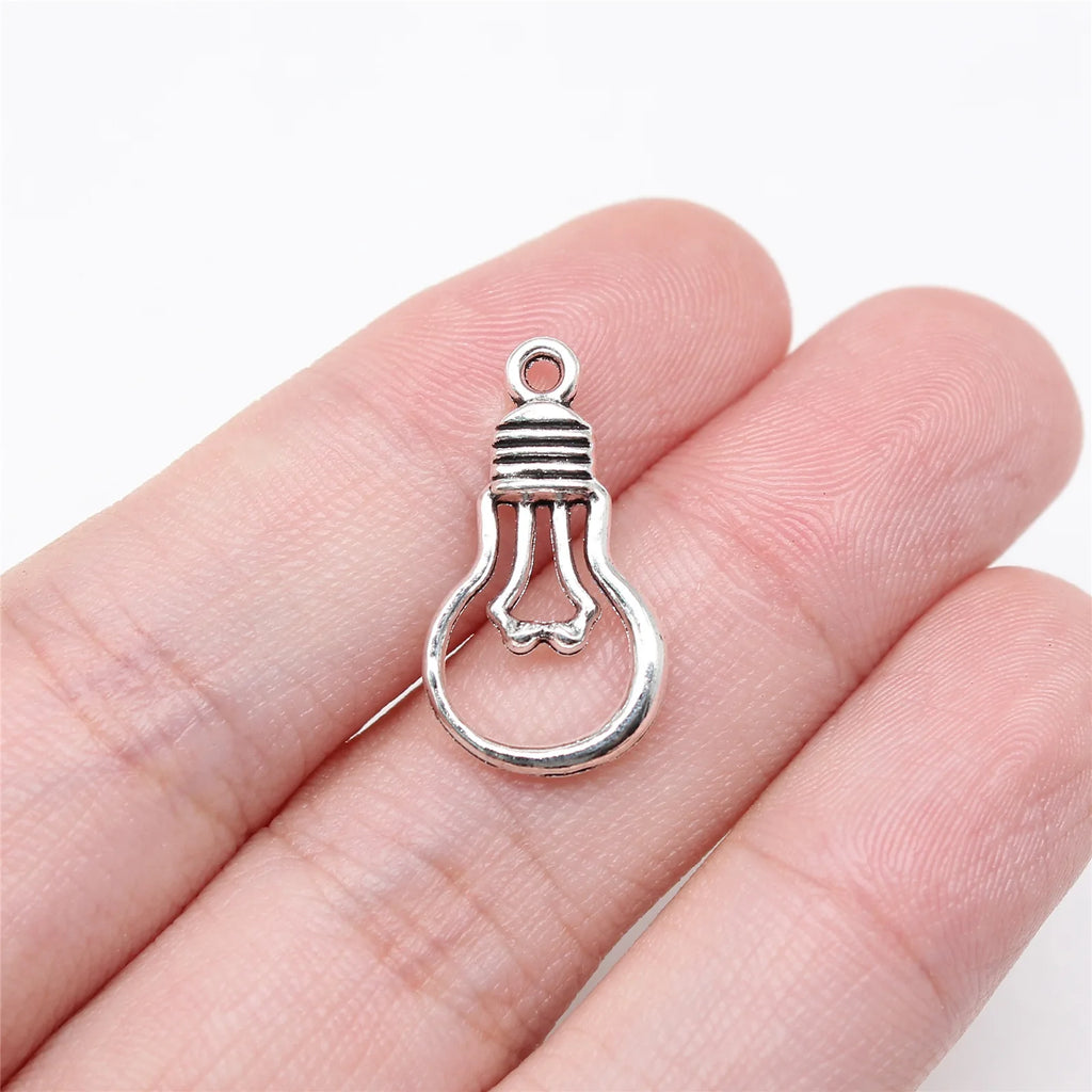 21x12mm 0.78g Antique Silver Tone Zinc Alloy Light Bulb Charm Pendant for DIY Necklace Bracelet Making