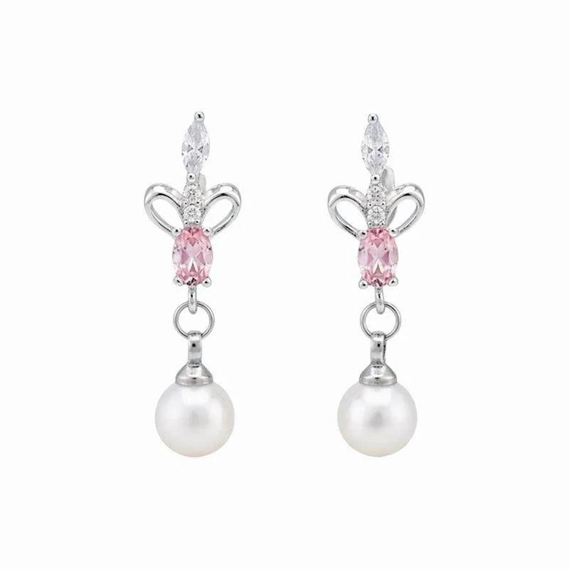 Iris Flower Zircon Pave Copper Teardrop Pearl Drop Earrings Silver Plated Vacation Style