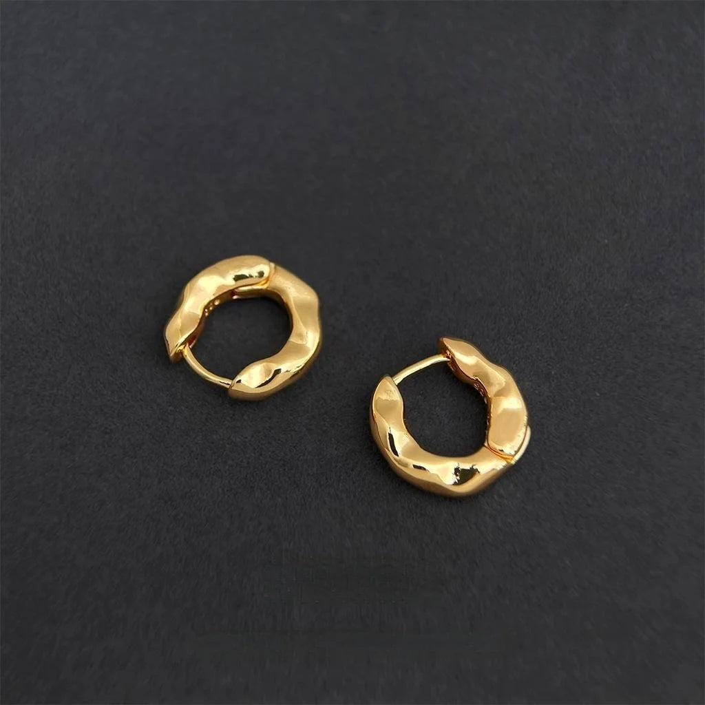 14K Gold Plated Copper Geometric Round Concave Convex Drop Earrings For Chic Commuter Style