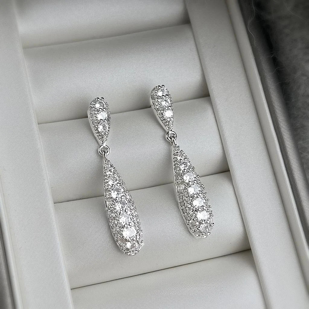 Luxury Zircon Micro Pave Copper Teardrop Geometric Long Drop Earrings