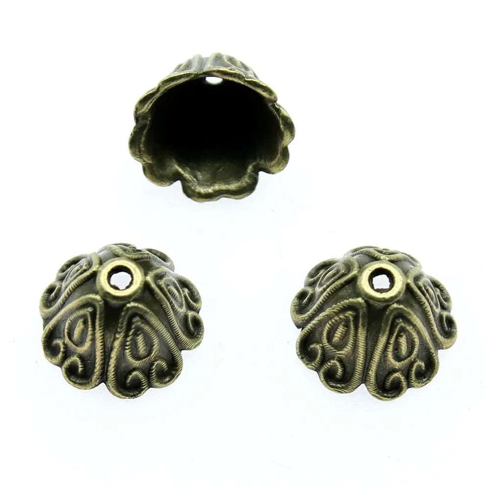 14x14x10mm 1.7g Multicolor Zinc Alloy Carved Flower Bead Cap Tassel End Cap for DIY Jewelry Making