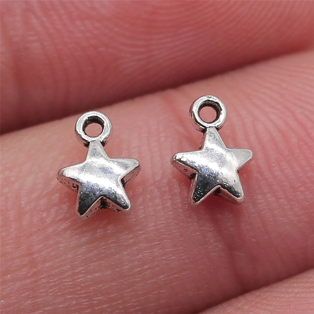 6x8mm 0.2g Antique Silver Zinc Alloy Small Five-Point Star Charm Pendant for DIY Jewelry Making