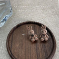 Cute Flocked Bunny Silver Plated Pin Stud Earrings For Women Korean Sweet Animal Jewelry