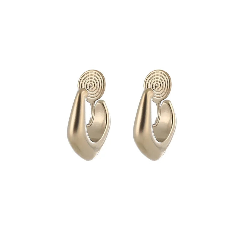 Vintage Chunky U Shape Alloy Hoop Stud & Clip On No Piercing Elegant Geometric Metal Earrings