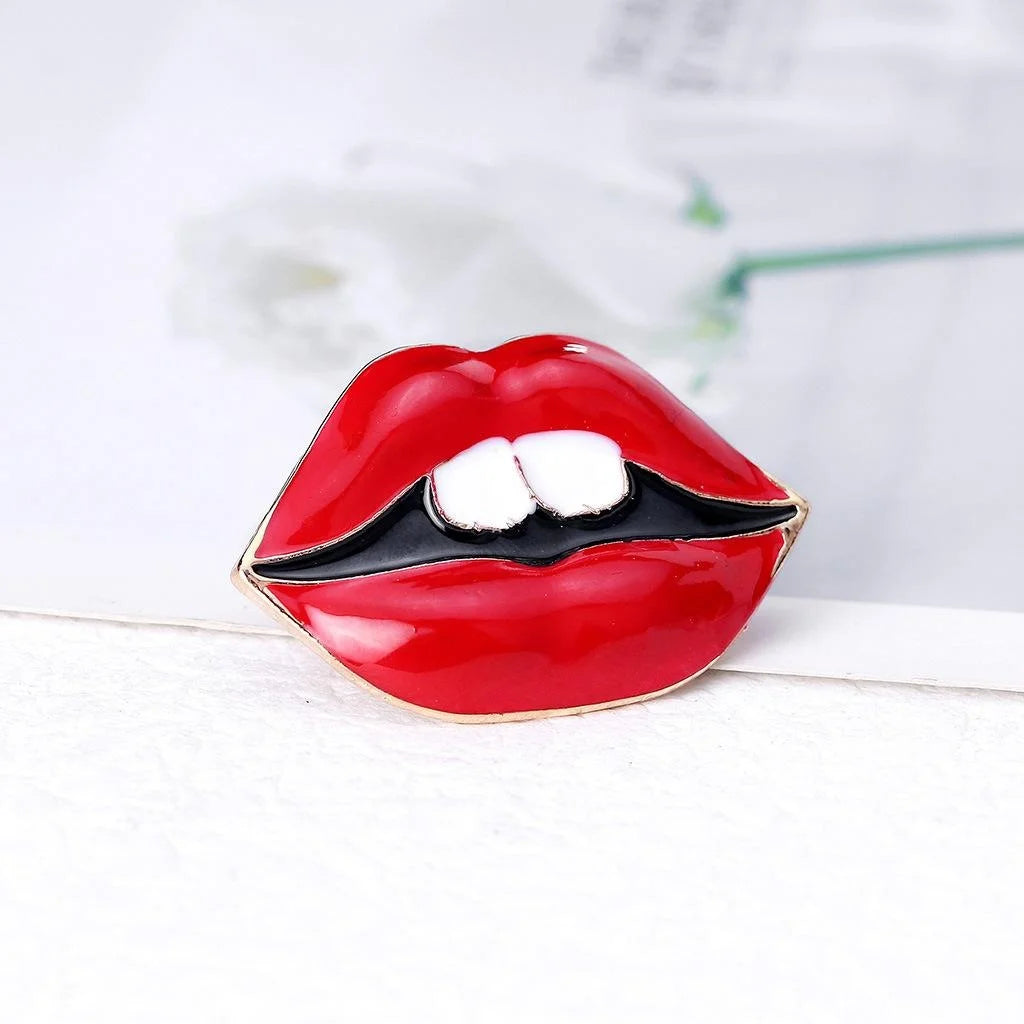 Sexy Red Lips Enamel Alloy Brooch, Elegant Bite Lip Lapel Pin For Women's Blazer Suit Accessory Gift