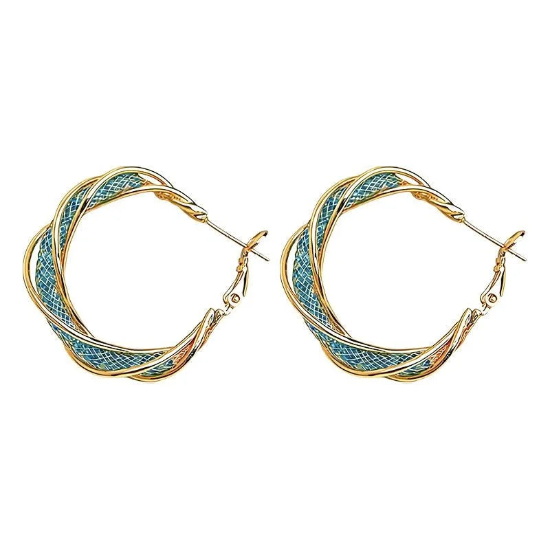 Chic Statement Aquamarine Zircon Crystal Twisted Geometric Copper Hoop Earrings