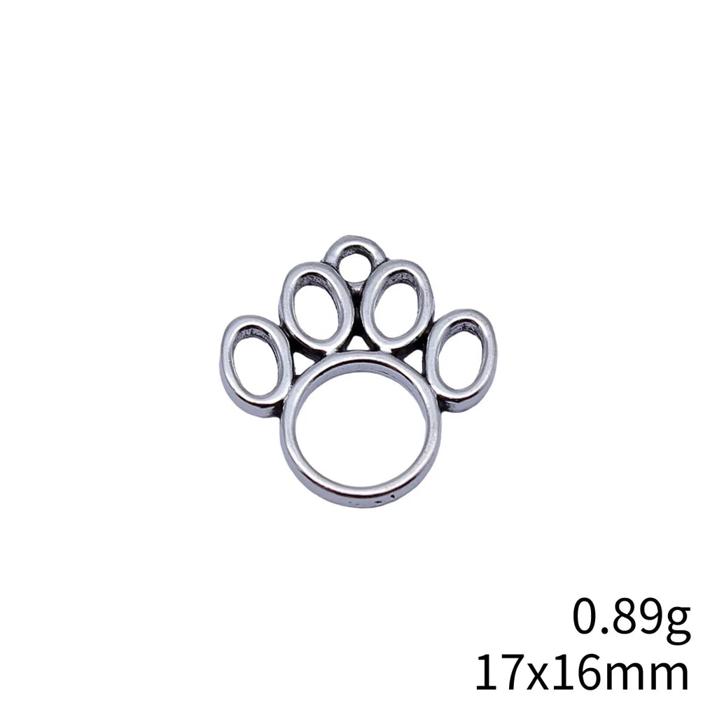 17x16mm 0.89g Multicolor Zinc Alloy Hollow Paw charm pendant for pet themed necklaces and bracelets