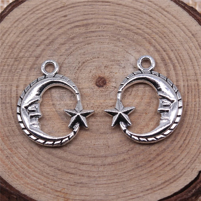 19x16mm 1.3g Antique Silver Zinc Alloy Star Moon Charm Pendant for DIY Necklace Bracelet Making