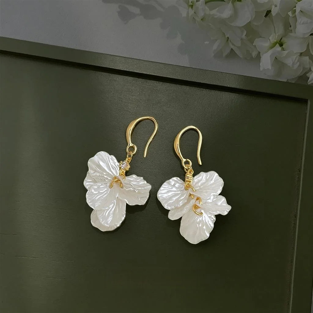 Fresh Elegant Acrylic Flower Tassel Drop Earrings, Handmade Copper Summer Floral Jewelry