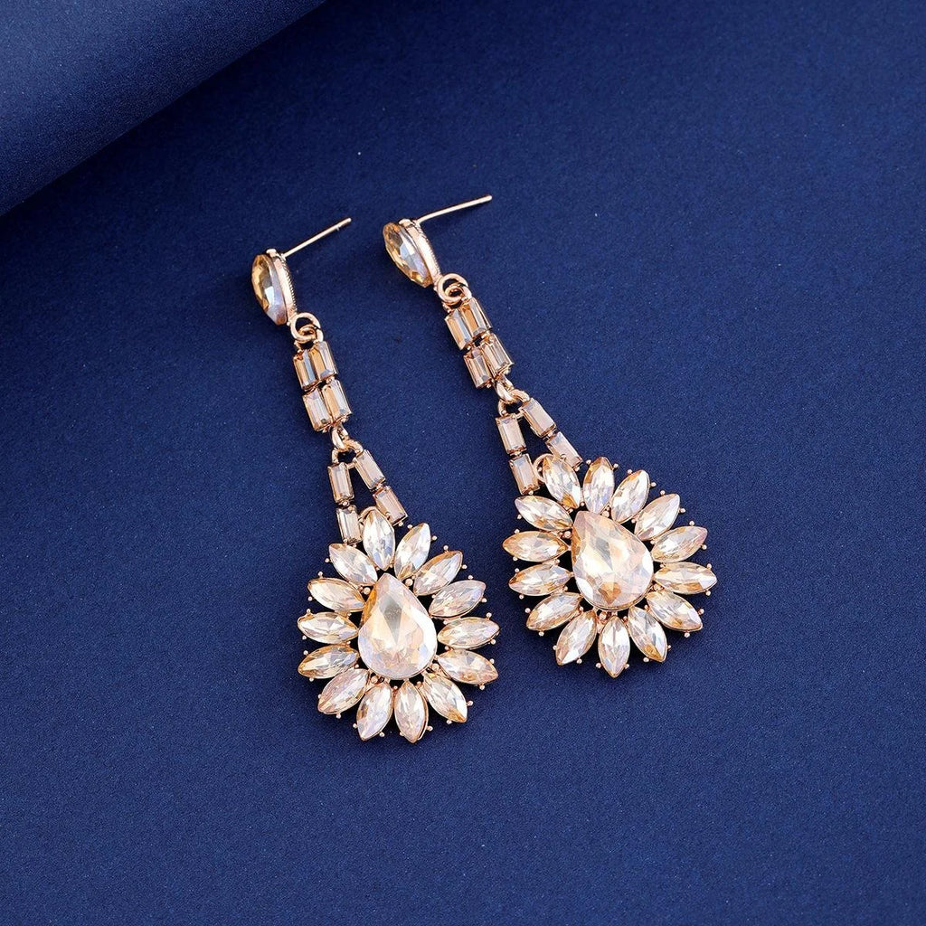 Luxury Red Crystal Rhinestone Flower Chandelier Earrings Alloy Geometric Dangle Earrings For Wedding Party Gift