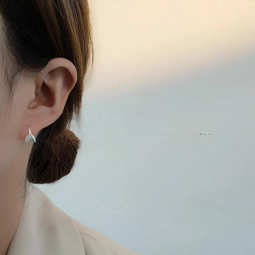 Korean Forest Style Mini Silver Leaf Copper Drop Earrings For Women