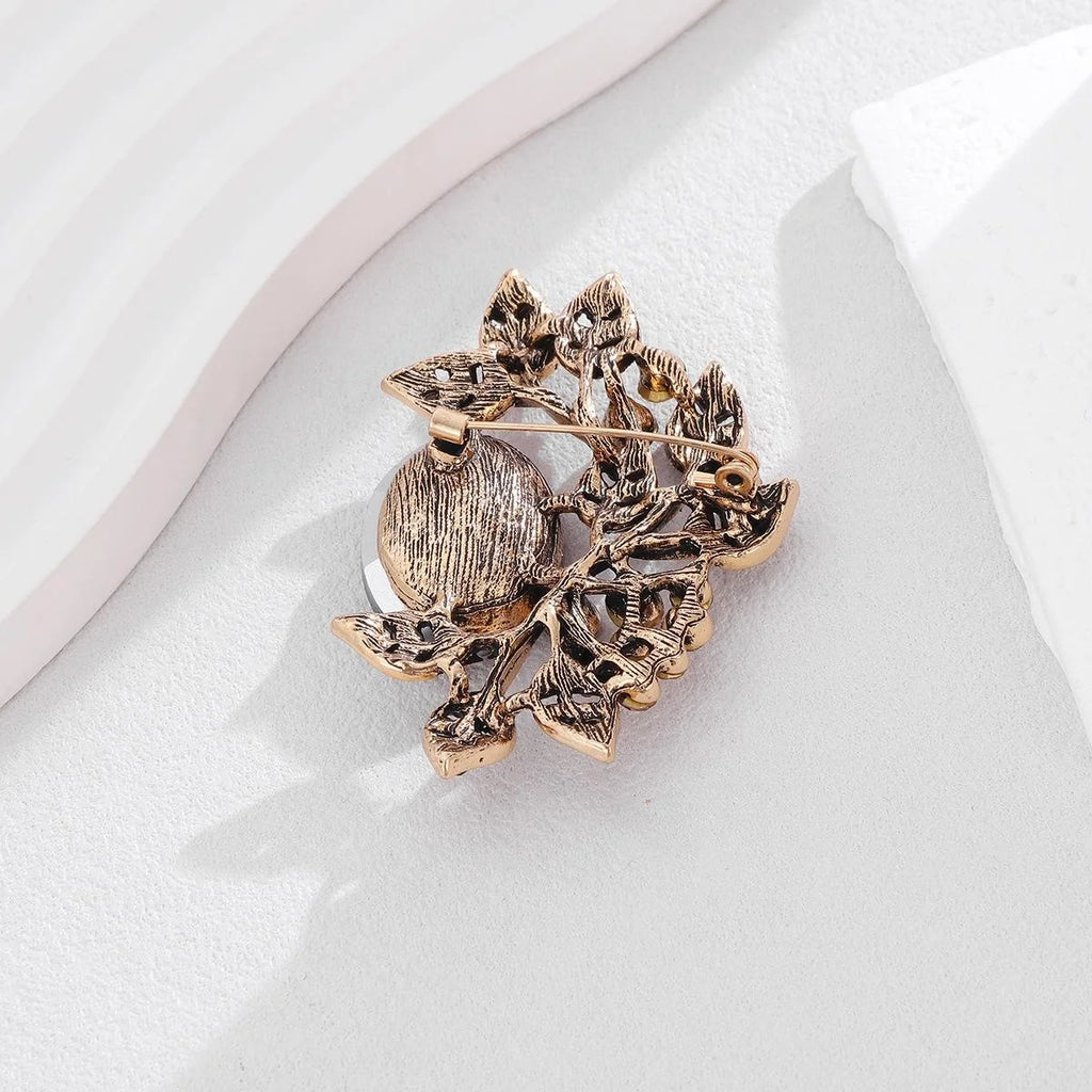 Vintage Olive Leaf Brooch With Blue Crystal And Rhinestone Alloy Branch, Elegant Lapel Pin Suit Accessory
