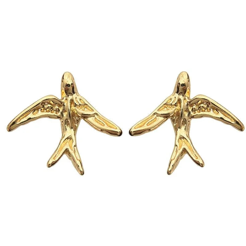 14K Gold Plated Copper Flying Bird Stud Earrings, Minimalist Light Luxury Women's Jewelry