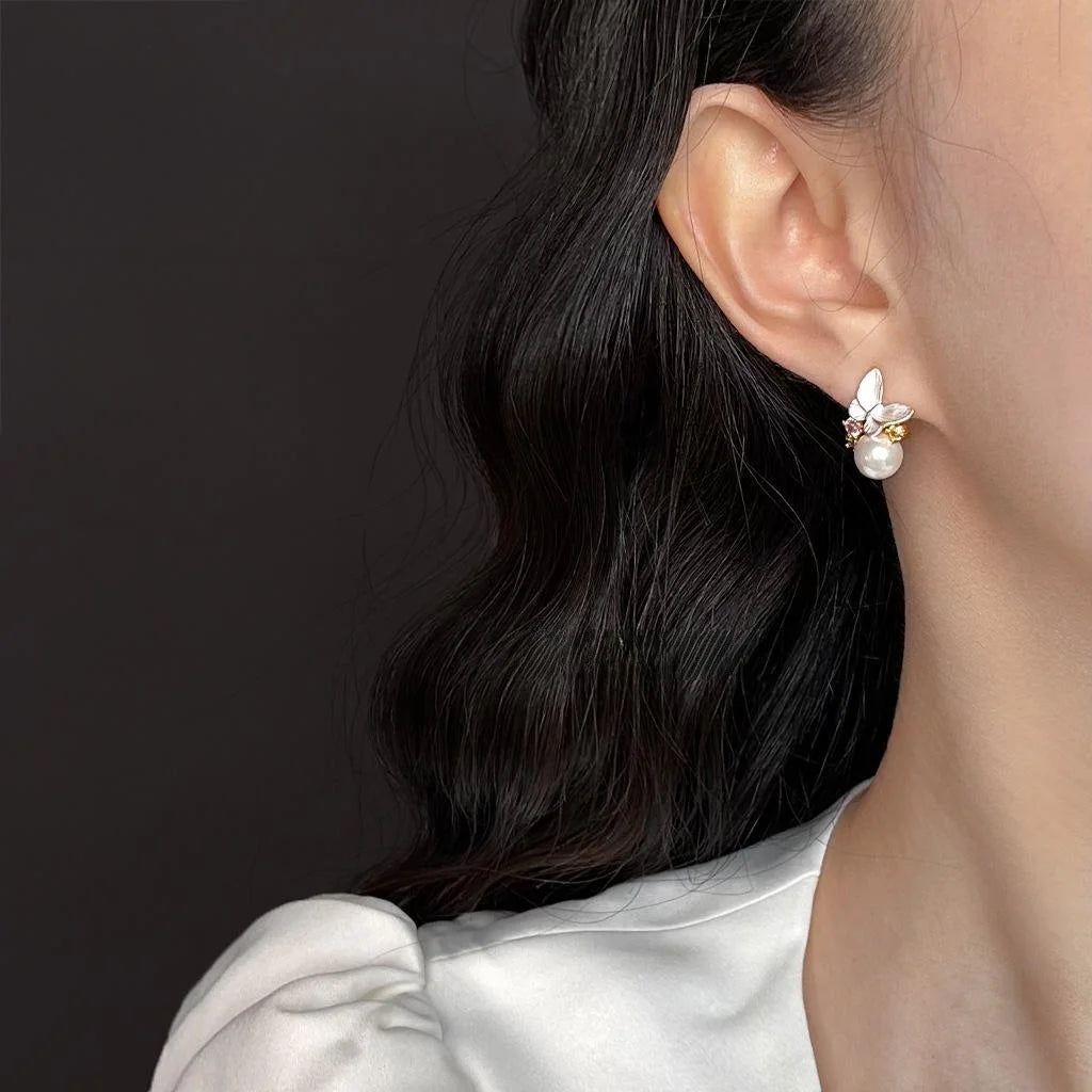 Sweet Butterfly Drop Earrings For Women Copper Glass Pearl Micro Pave Colorful Zircon Summer Jewelry