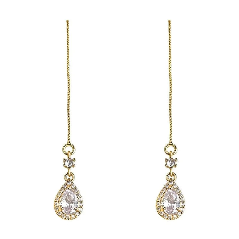 Eco-Friendly Copper Zircon Teardrop Drop Earrings, Long Minimalist Geometric Commuter Jewelry