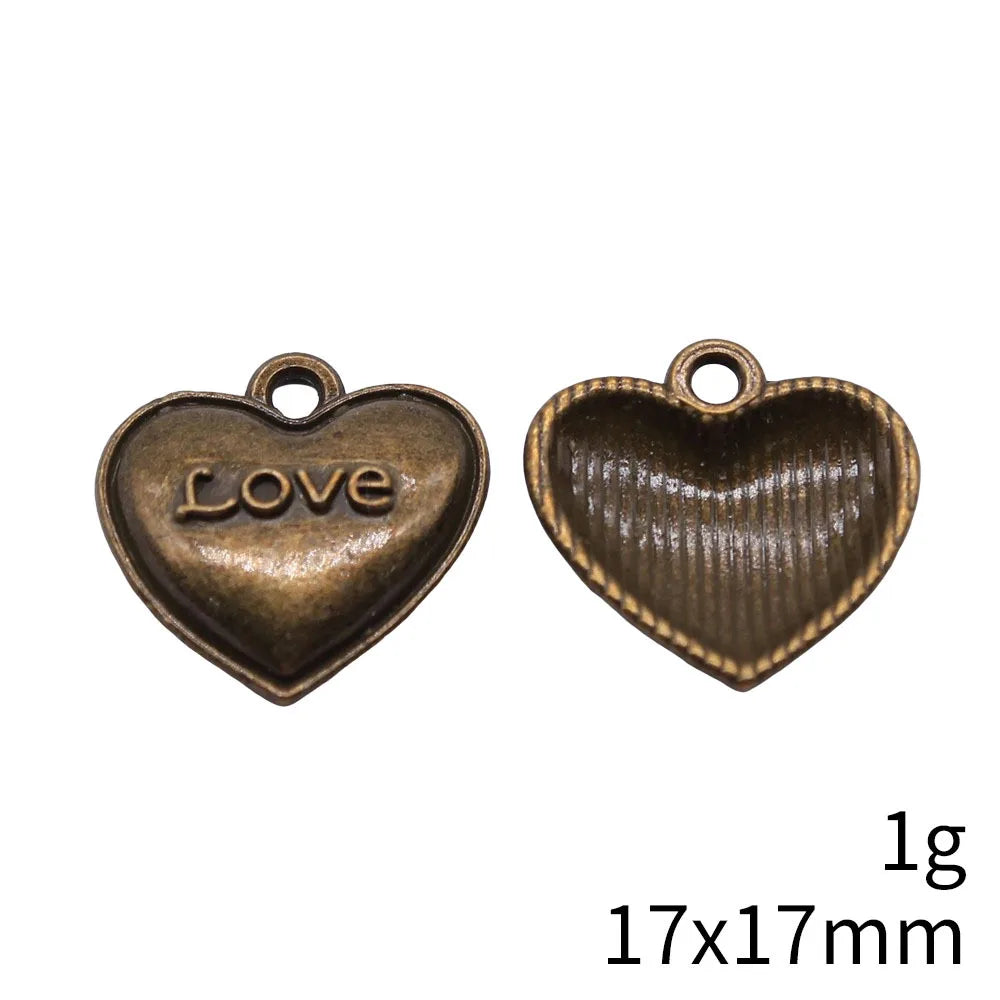 17x17mm 1g Antique Bronze Zinc Alloy Love Heart Charm Pendant for DIY Necklace Bracelet Jewelry