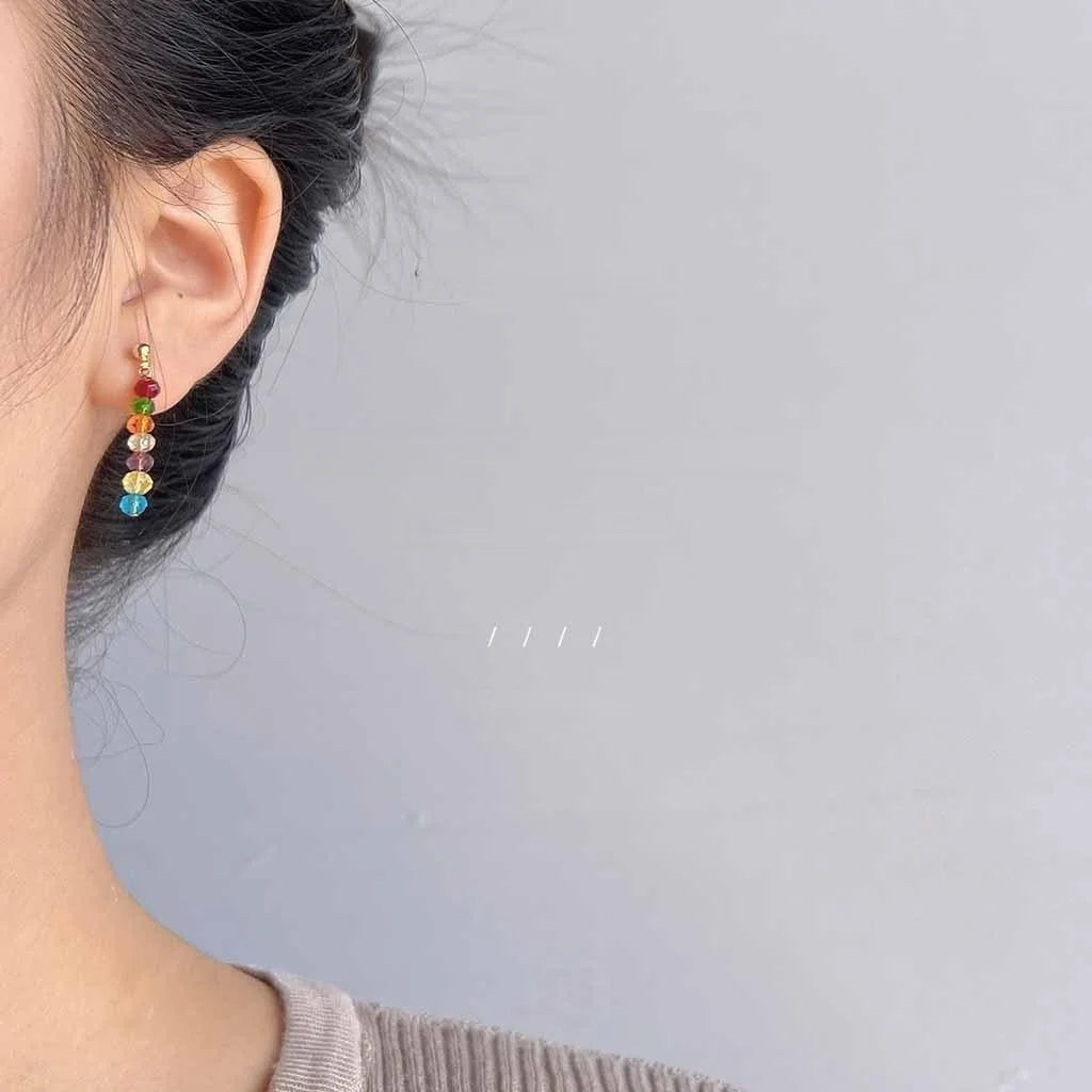 Dopamine Colorful Glass Crystal Geometric Stud Earrings Copper Silver Plated Pin Sweet Jewelry
