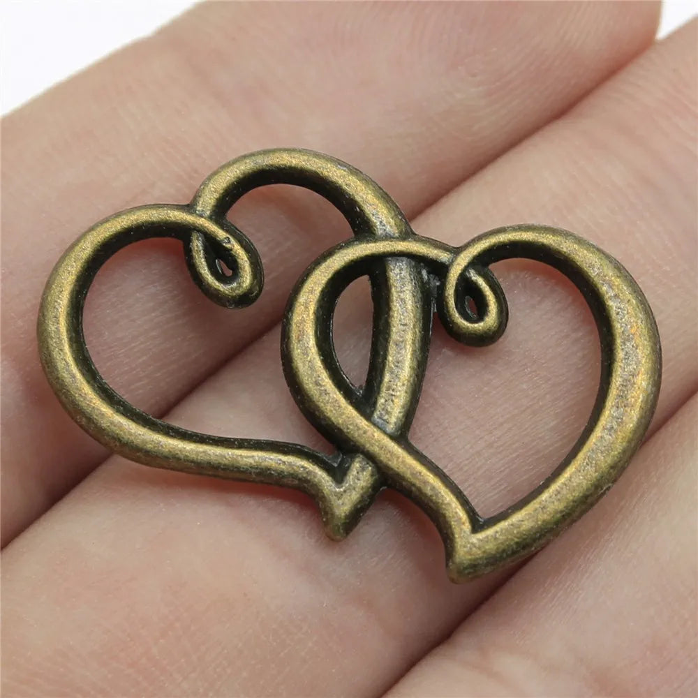 32x25mm 2.5g Multicolor Zinc Alloy Double Heart Charm Pendant for Bracelet Necklace Making
