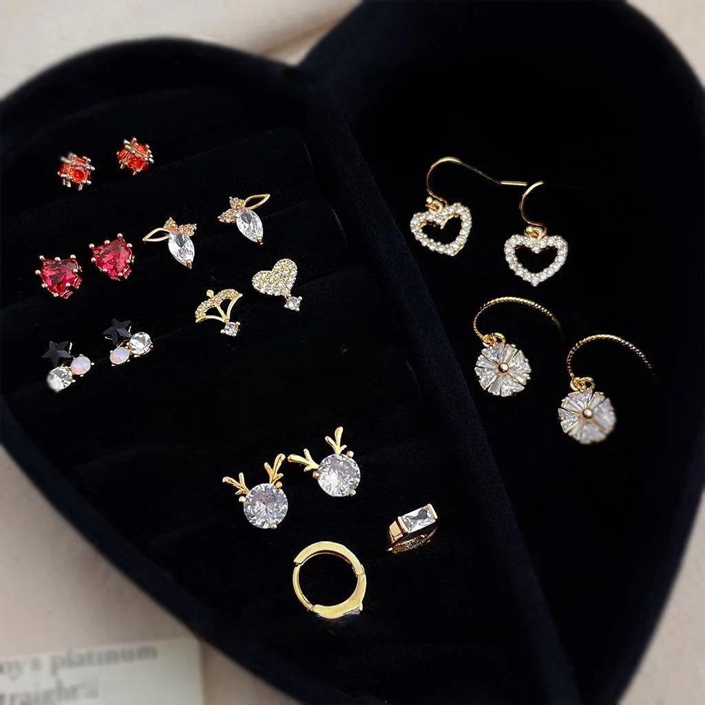 14K Plated Copper Micro Pave Zircon Heart Antler Stud Earrings For Women Daily Minimalist Jewelry