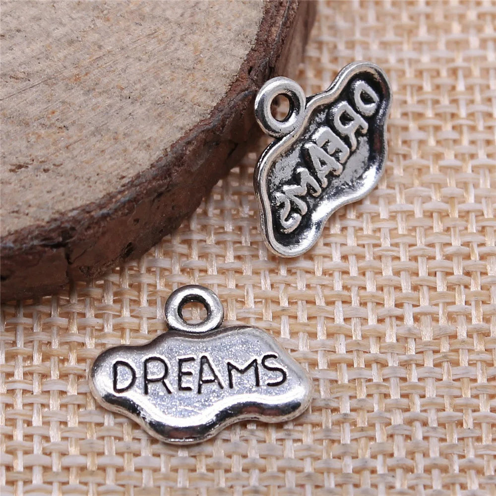 17x13mm 0.9g Zinc Alloy Dreams Word Tag Letter Charm Pendant for DIY Necklace Bracelet Jewelry Making