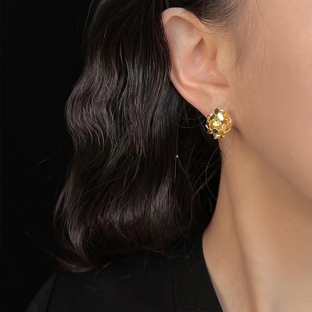 Handmade Woven Copper Hoop Earrings Irregular Small Circle Silver Tone Light Luxury Jewelry