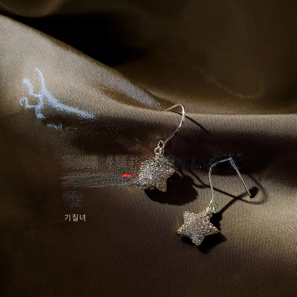 14K Gold Plated Copper Mini Star Drop Earrings Micro Pave Zircon Korean Minimalist Jewelry