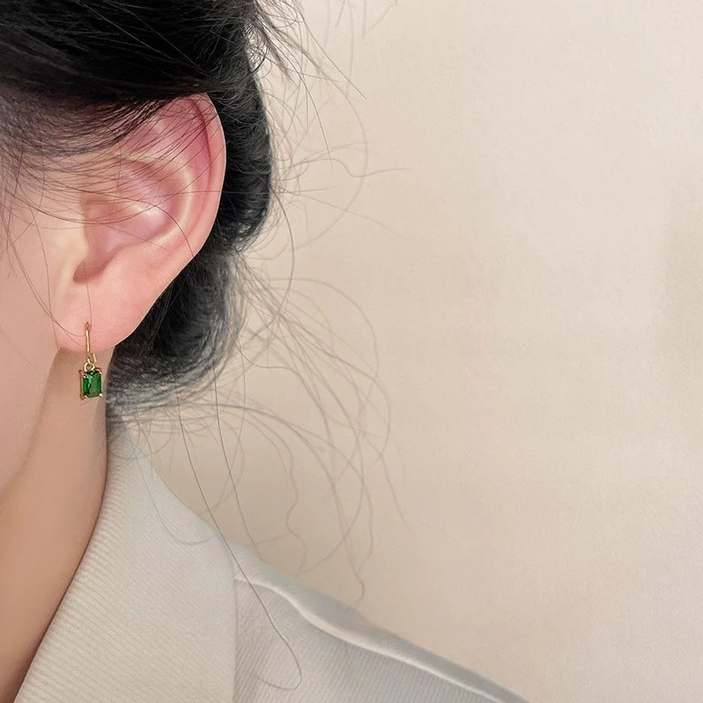 14K Gold Plated Copper Vintage Emerald Zircon Geometric Teardrop Drop Earrings For Women