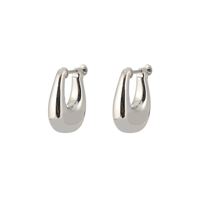 Elegant Silver Alloy Geometric Teardrop Hoop Stud & Clip On No Piercing Commuter Ear Cuff Earrings
