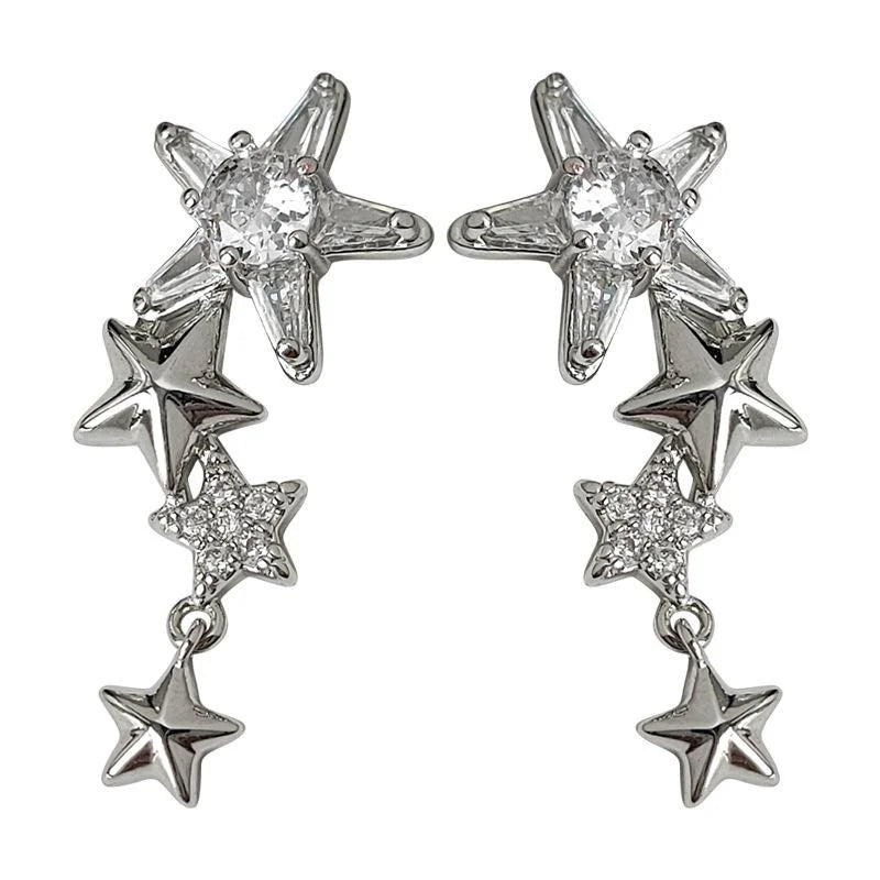 Micro Pave Zircon Star Stud Earrings Copper Silver Plated Sweet Cool Fashion Jewelry