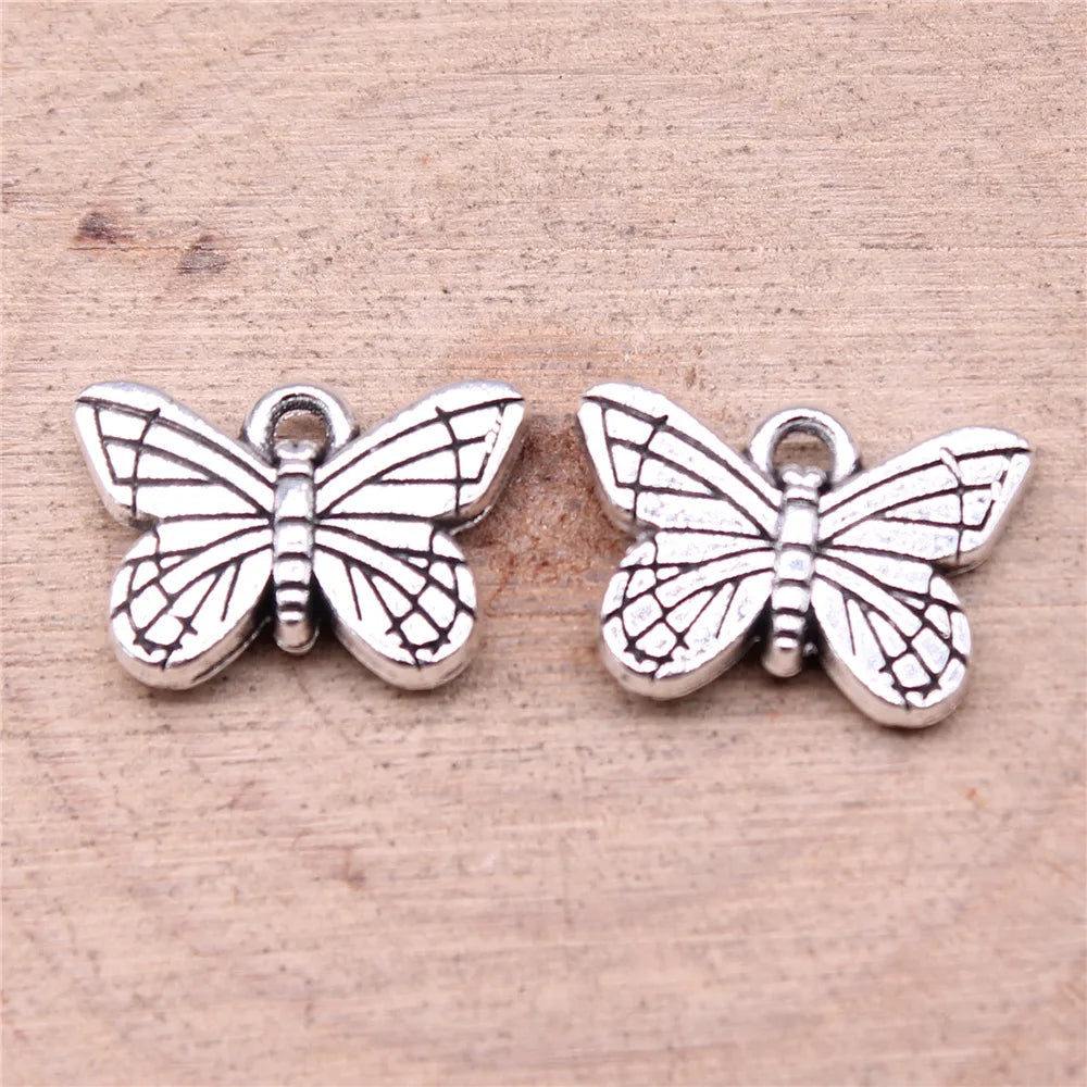 16x11mm 1.7g Antique Silver Zinc Alloy Double Sided Butterfly Charm Pendant for Bracelet Making