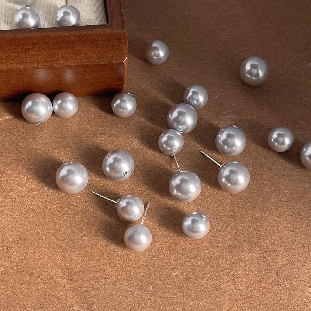 Light Purple Pearl Stud Earrings Silver Plated Pin Round Geometric Minimalist Elegant Jewelry