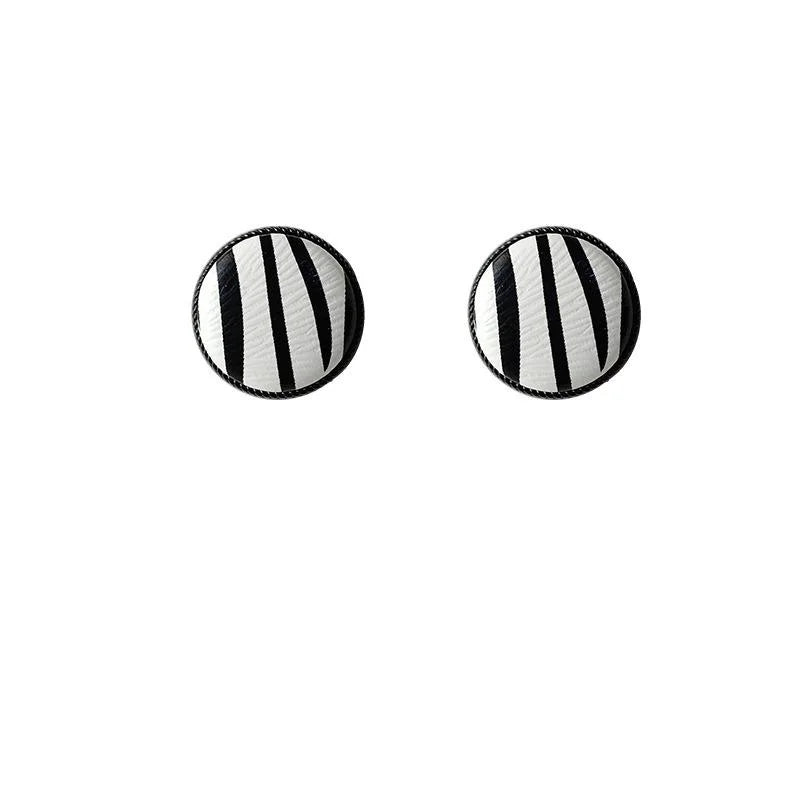 Silver Plated Alloy Stud Earrings Black White Plaid Geometric Round Triangle Minimalist Chic Jewelry