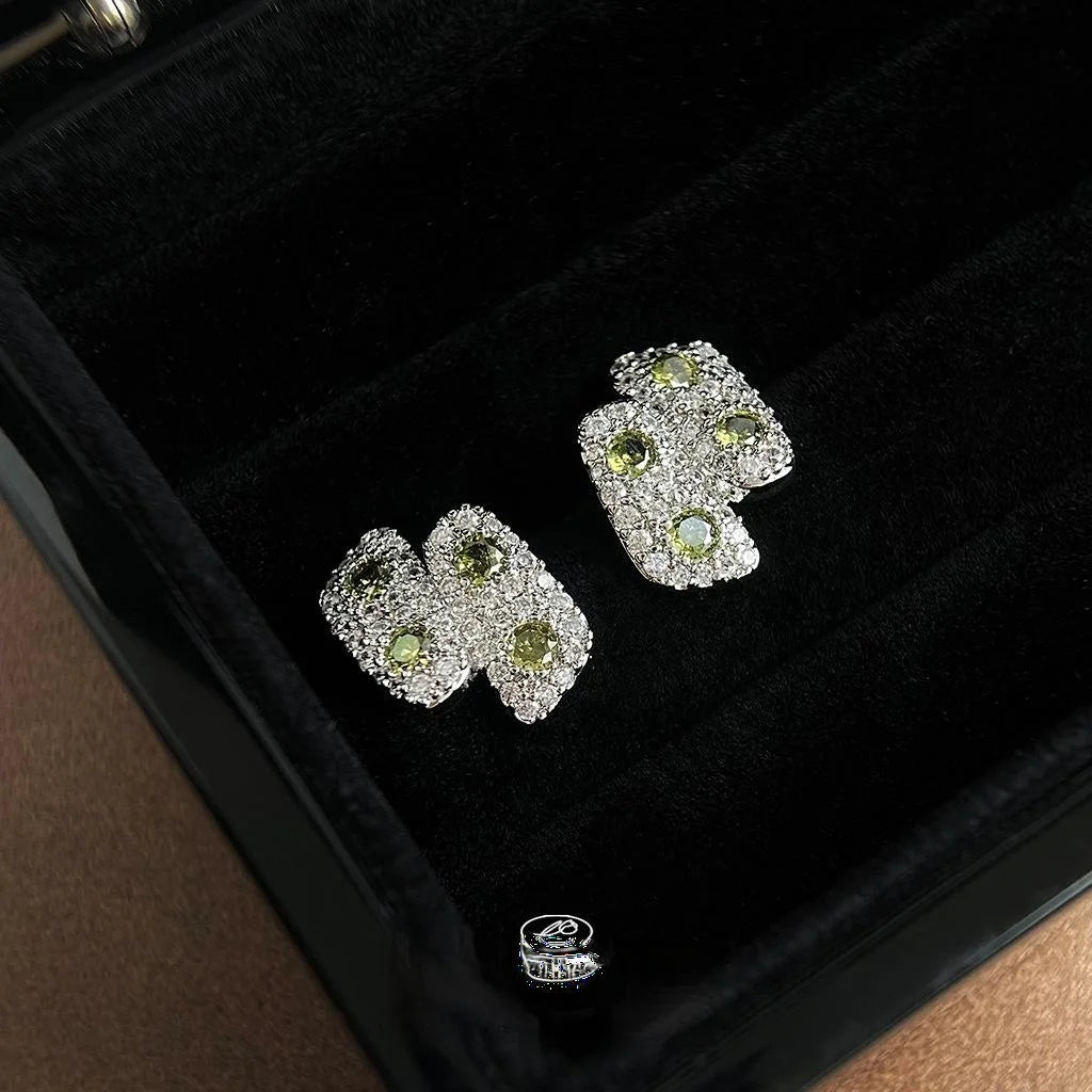 Sparkling Micro Pave Zircon Geometric Stud Earrings With Silver Plated Pins Luxury Style