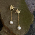 Ocean Style Conch Glass Pearl Drop Earrings Copper Star Geometric Elegant Designer Jewelry