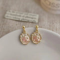 Handmade Gradient Pink Enamel Butterfly Drop Earrings Pastoral Copper