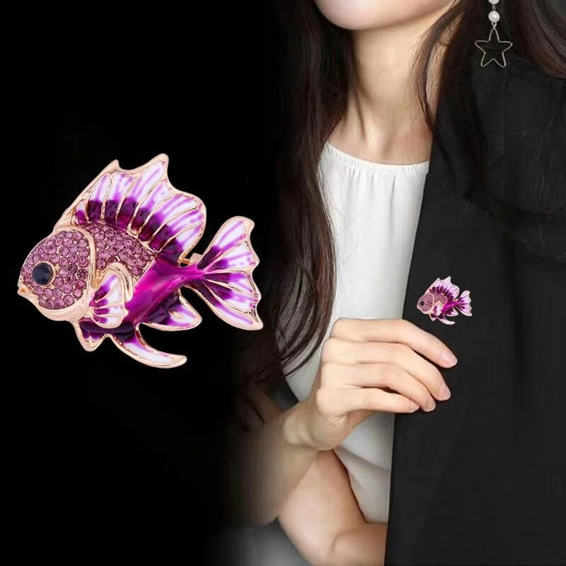 Elegant Tropical Fish Enamel Rhinestone Brooch For Women, Creative Luxury Lapel Pin Corsage Suit Accessory