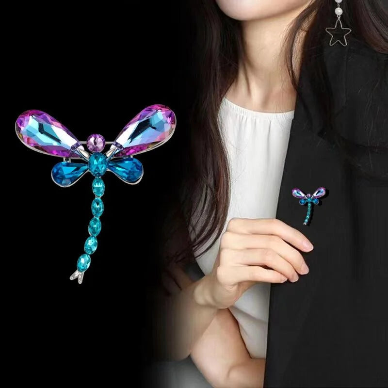 Elegant Colorful Glass Dragonfly Brooch With Rhinestone Wings, Luxury Insect Lapel Pin Suit Accessory Gift