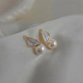 Sweet Forest Style Copper Glass Pearl Leaf Stud Earrings For Women Elegant Geometric Jewelry