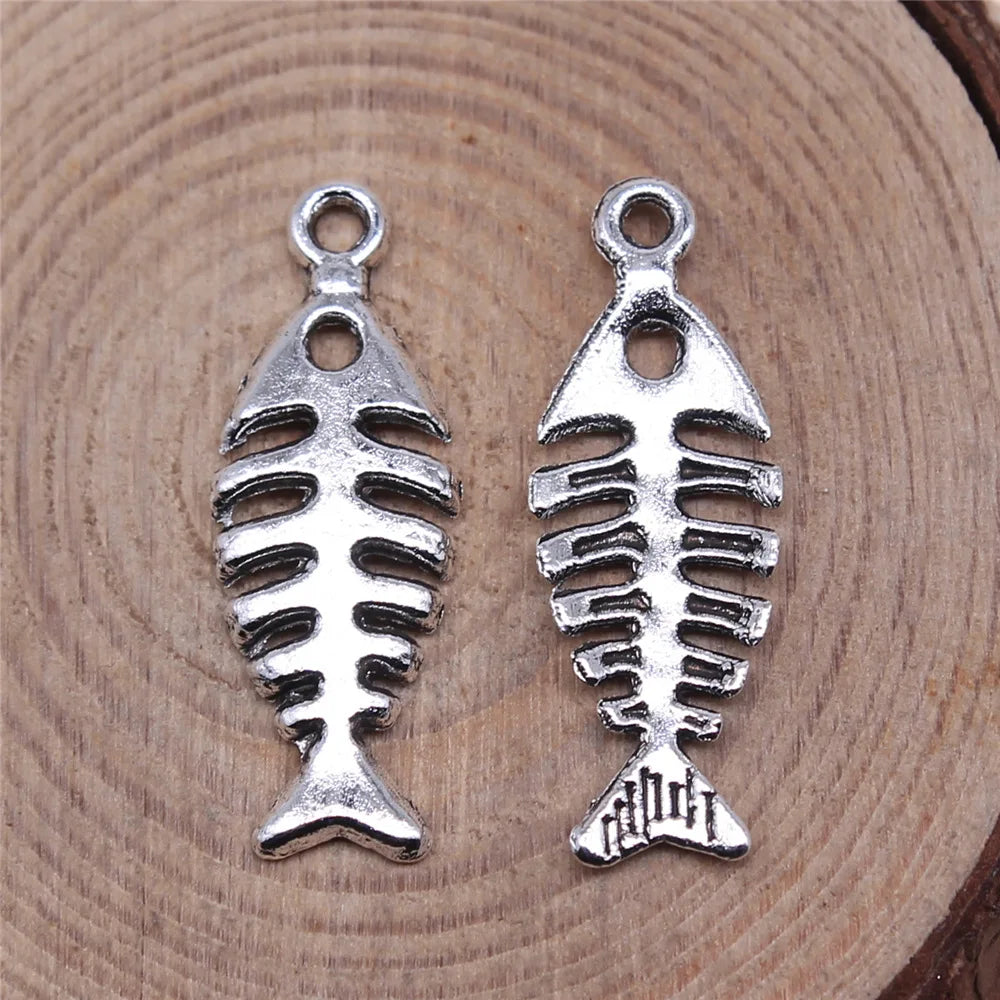 26x9mm 0.75g Zinc Alloy Fish Bone Charm Pendant for DIY Necklace Bracelet Jewelry Making