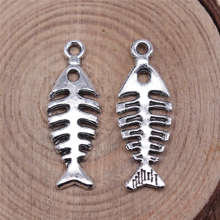 26x9mm 0.75g Zinc Alloy Fish Bone Charm Pendant for DIY Necklace Bracelet Jewelry Making