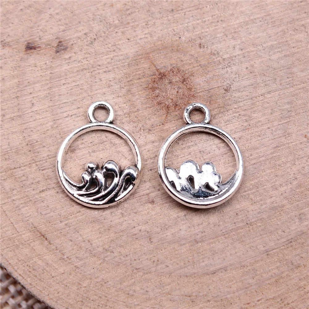 14x11mm 0.5g Antique Silver Zinc Alloy Ocean Wave Charm Pendant for DIY Necklace Bracelet Making