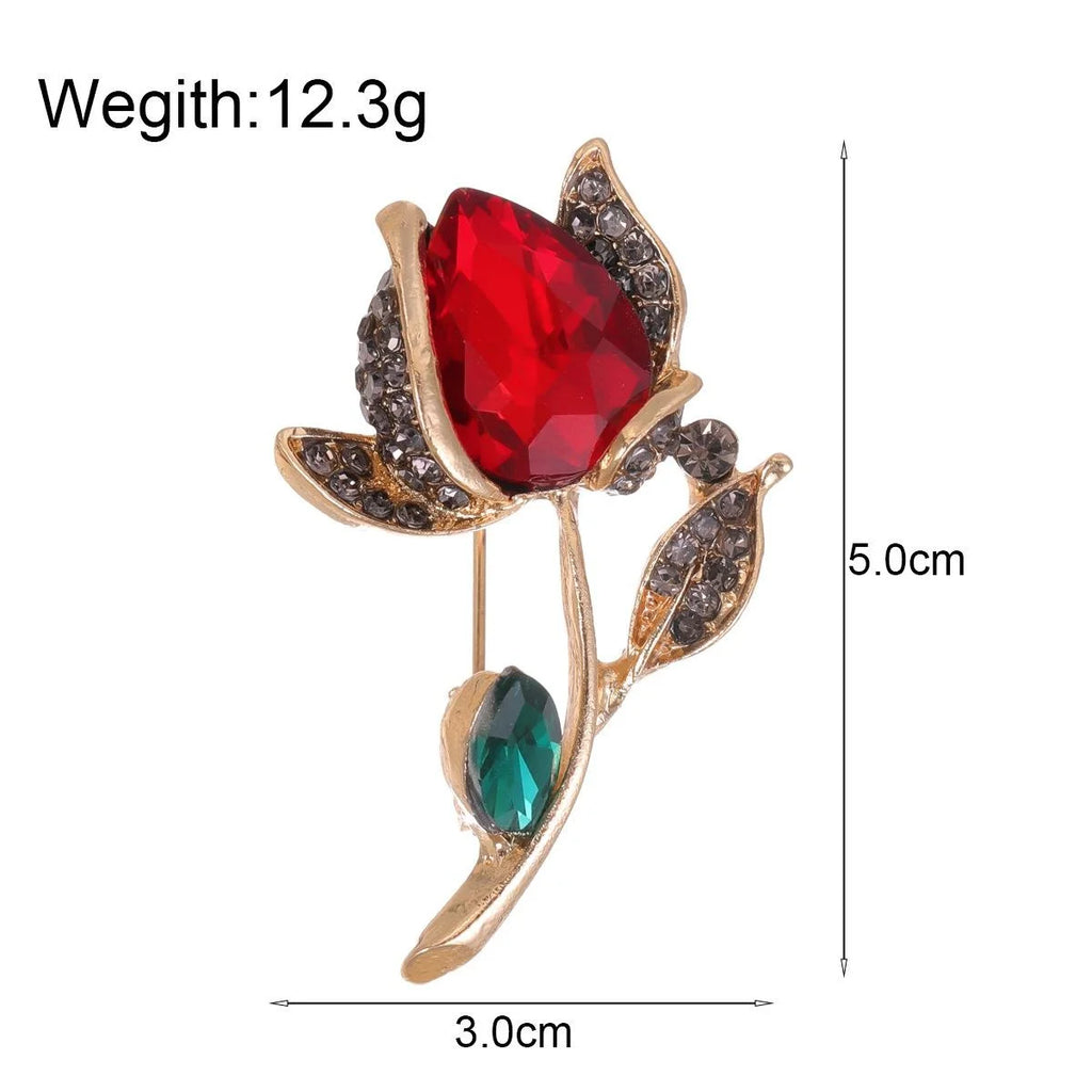 Elegant Rose Rhinestone Enamel Brooch For Women, Alloy Floral Lapel Pin Corsage Cardigan Suit Gift
