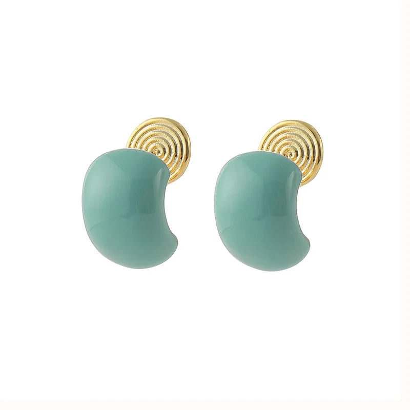 Elegant Blue Enamel Bean Shape Stud & Clip On No Piercing Alloy Earrings