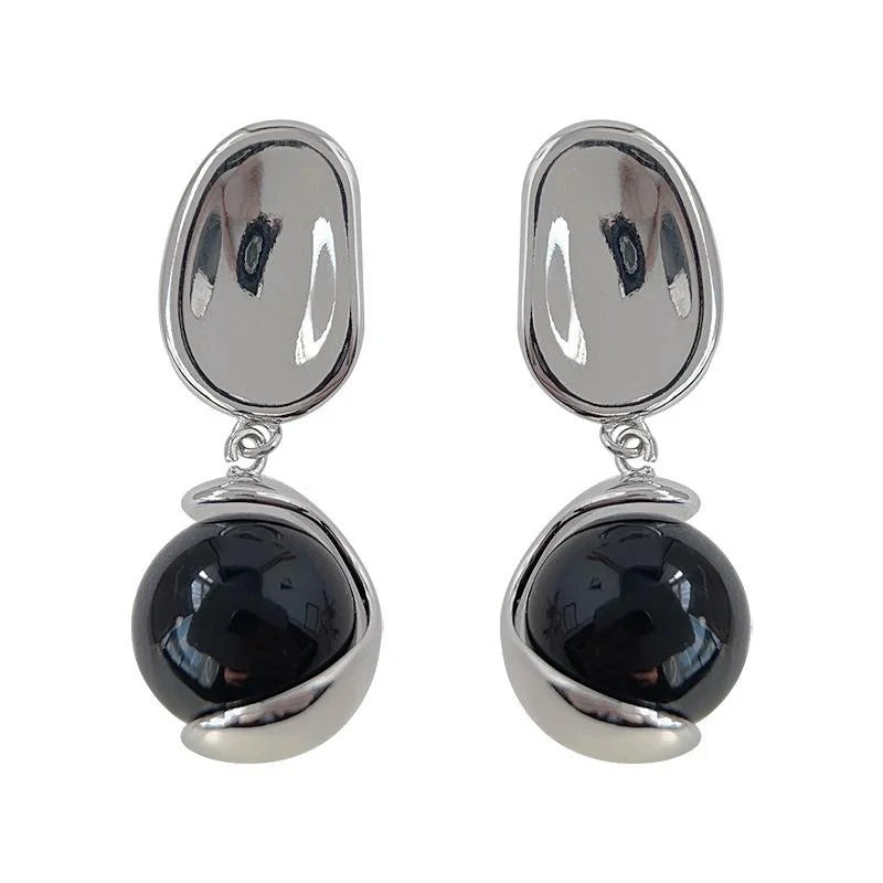 Designer Minimalist Copper Lacquered Pearl Drop Earrings, Geometric Oval Office Jewelry