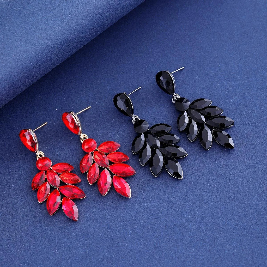Luxury Green Crystal Leaf Tassel Drop Earrings, Gold Tone Alloy Rhinestone Bridal Jewelry For Wedding Party
