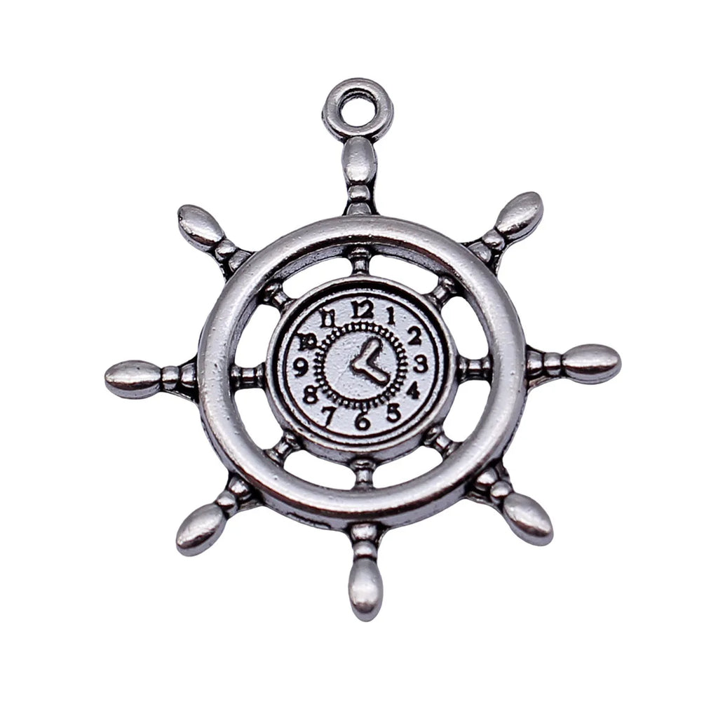 39x35mm 5.8g Antique Silver Zinc Alloy Clock Rudder Charm Pendant for DIY Necklace Jewelry Making