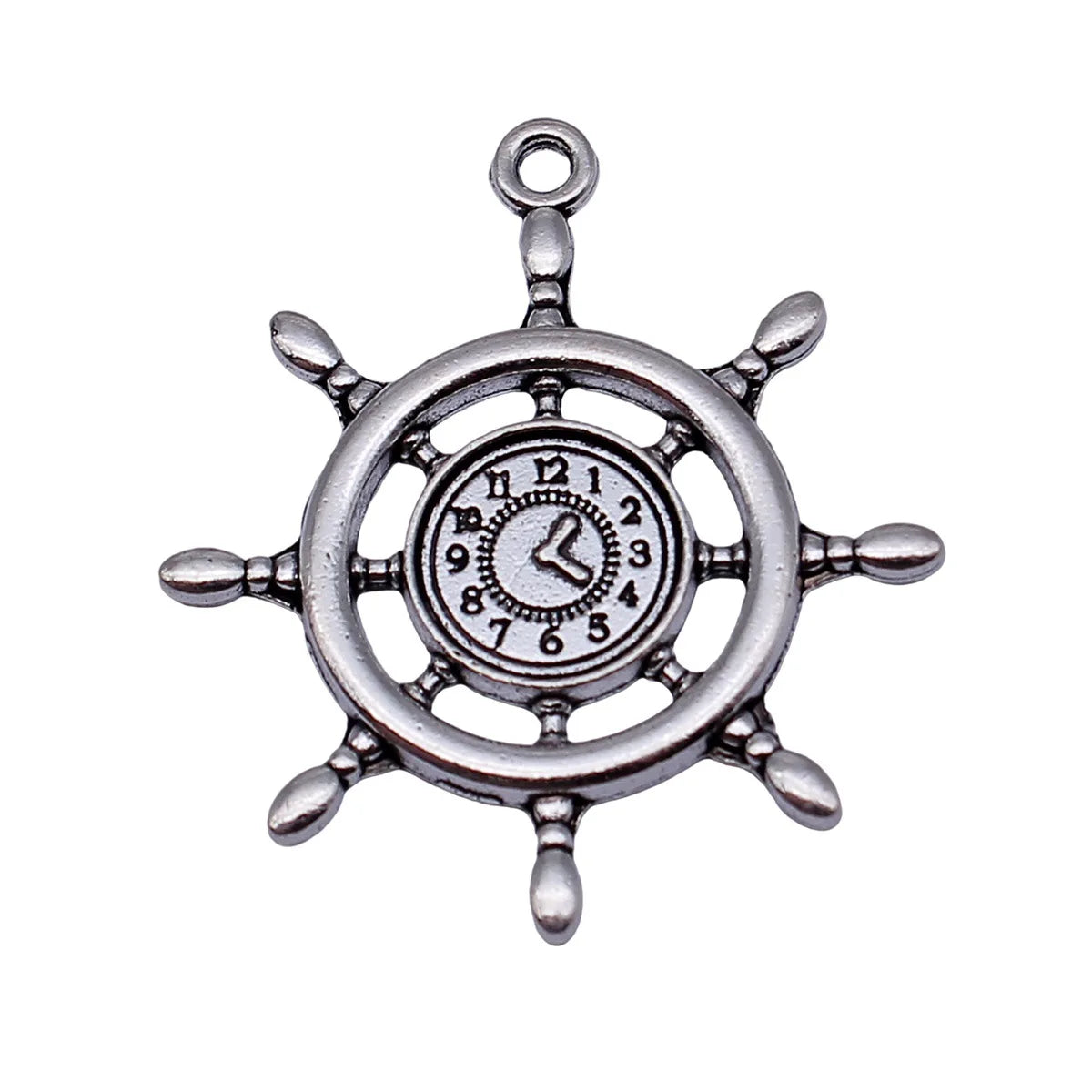 39x35mm 5.8g Antique Silver Zinc Alloy Clock Rudder Charm Pendant for DIY Necklace Jewelry Making